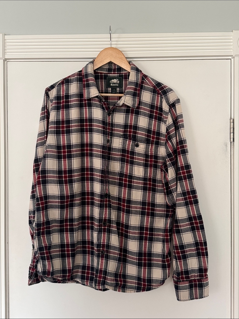 Roots Plaid Button-Down Shirt in Cream, Black & Red
